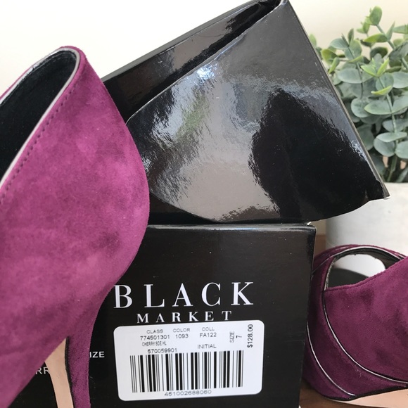 White House Black Market Cherry Suede Peep Toe Heels new in box - Picture 8 of 8
